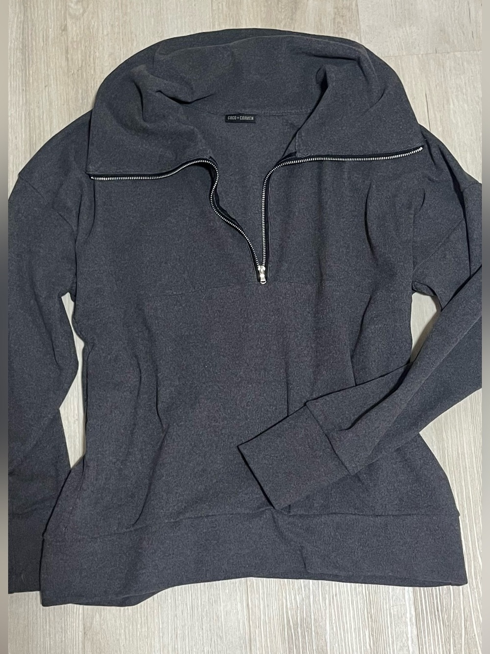 Coco + Carmen Charcoal Quarter-Zip Funnel Neck Pullover
